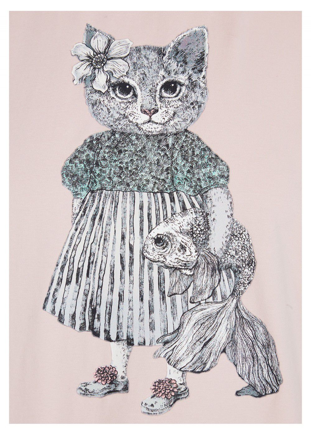 Akhmadullina Dreams Knitted T-Shirt with Cat Print in Pink