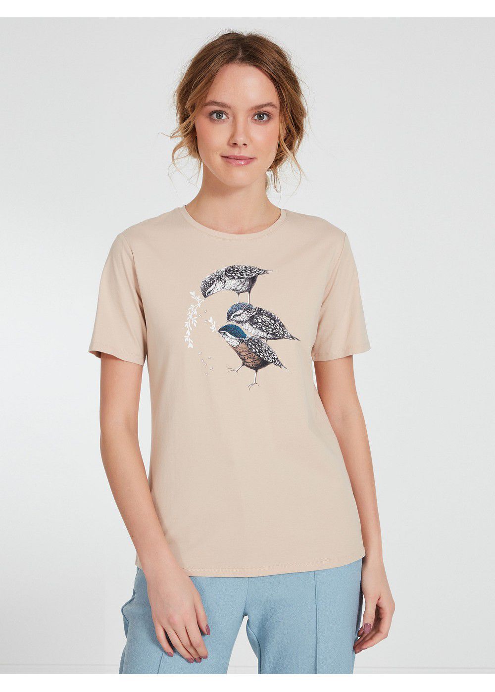 Akhmadullina Dreams Knitted T-Shirt with Sparrow Print