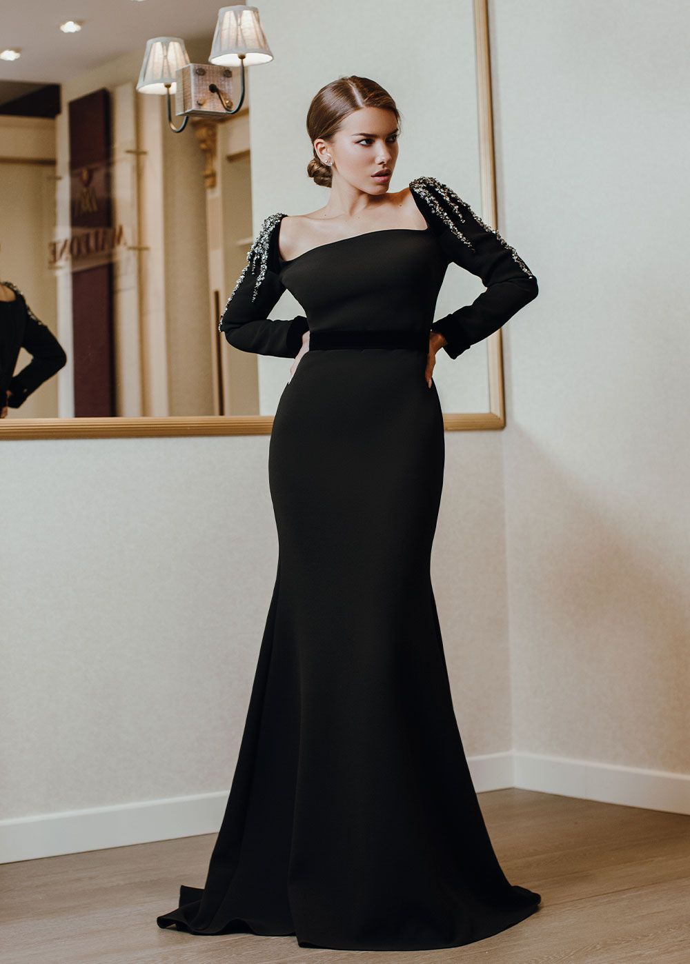 Maleone Black Dress with Stones and Strap