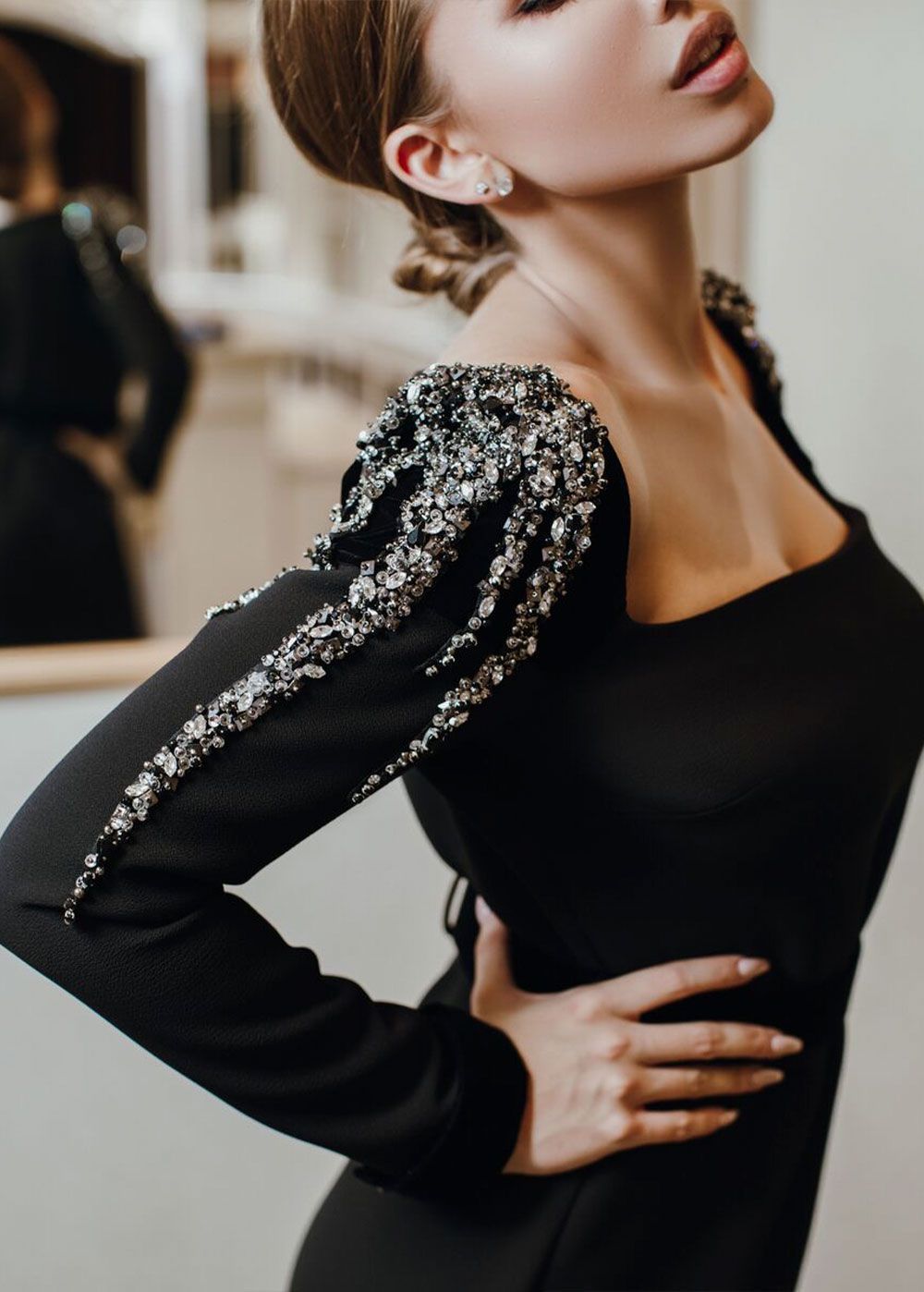 Maleone Black Dress with Stones and Strap