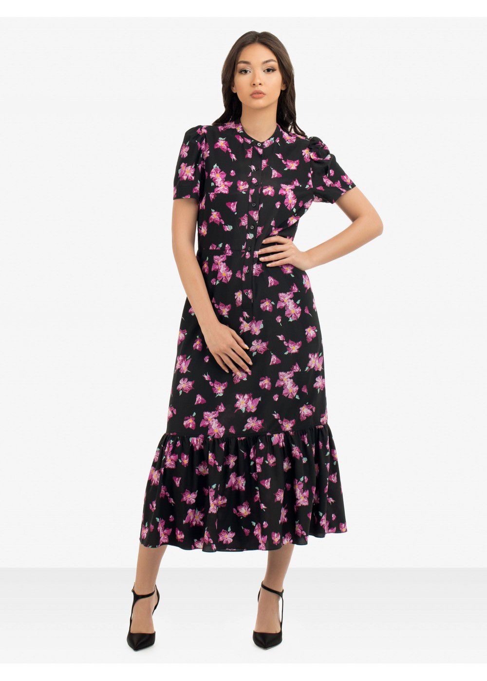 A.L.C. Dylan Floral Short-Sleeve Flounce Dress