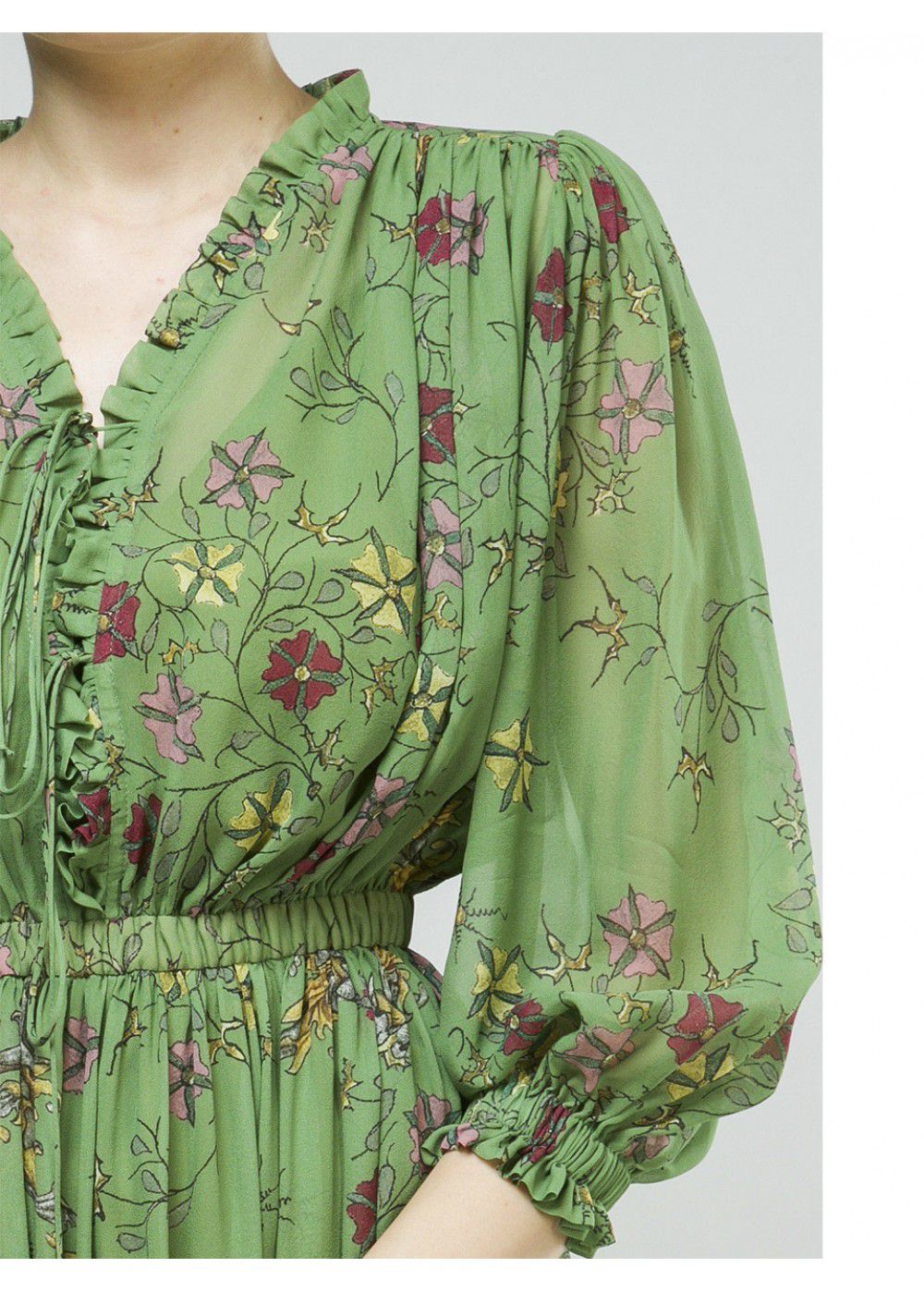Alena Akhmadullina Green Silky Dress with Floral Print