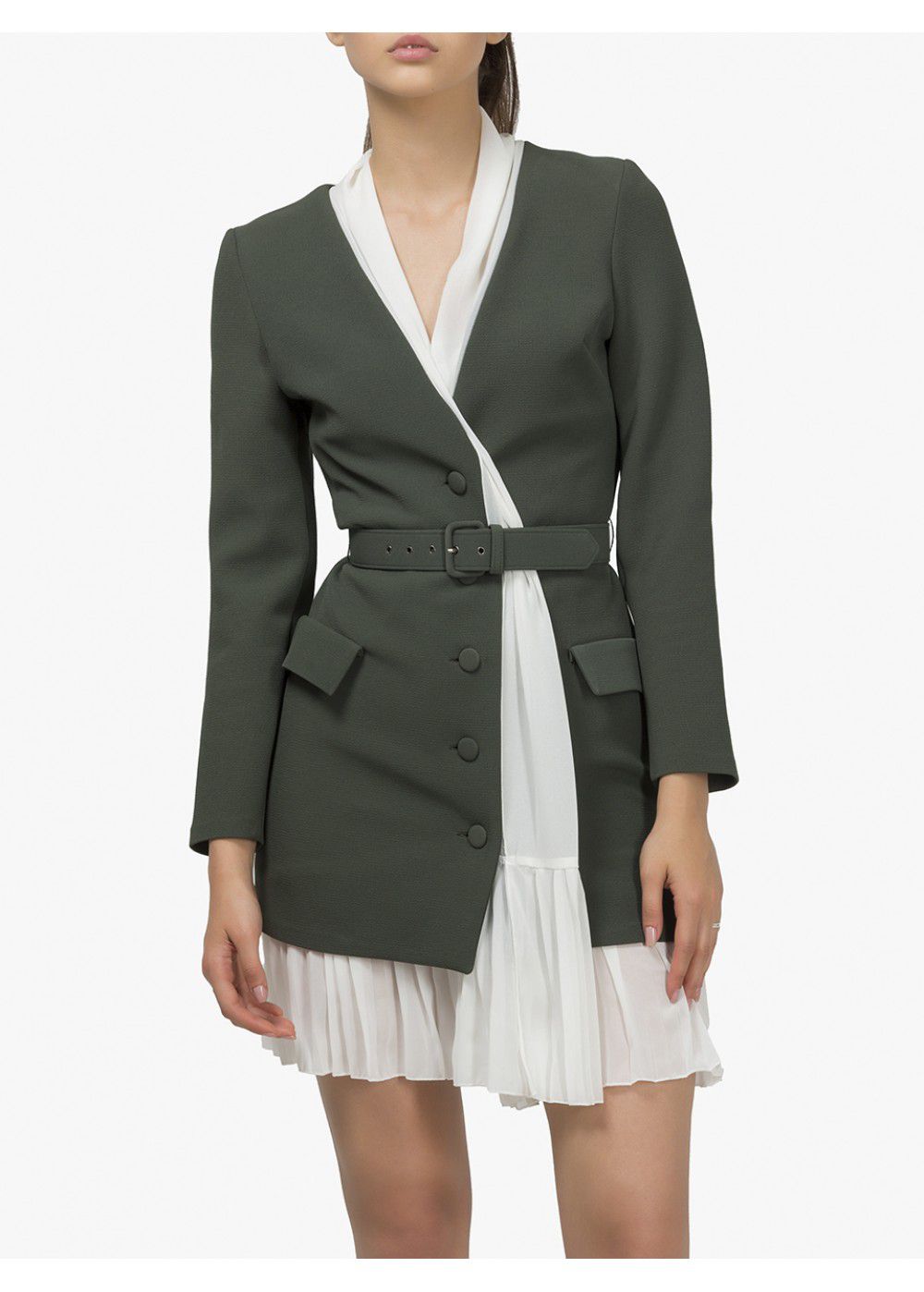 Maleone Khaki Dress with Strap and Pleated
