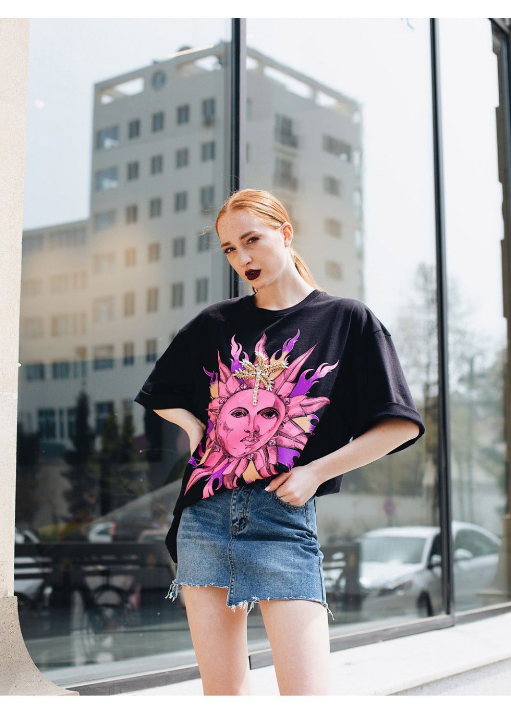 Fausto Puglisi T-Shirt in Black Pink