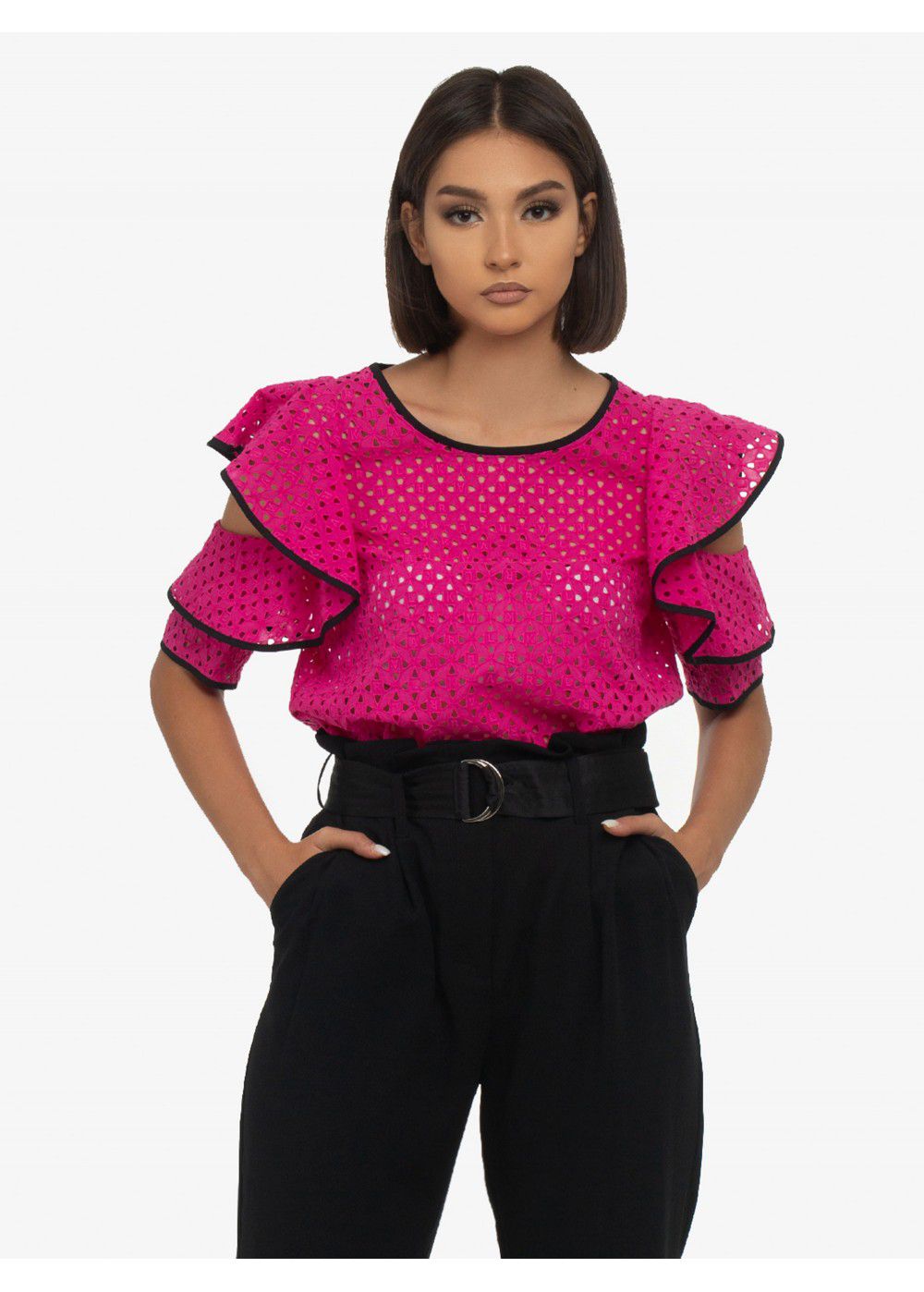 Karl Lagerfeld Broderie Anglaise Top in Fuchsia