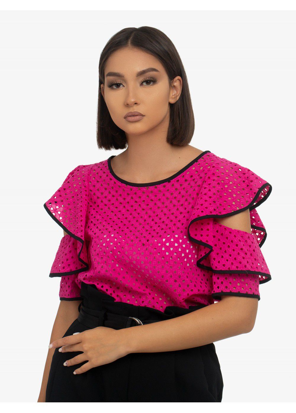 Karl Lagerfeld Broderie Anglaise Top in Fuchsia