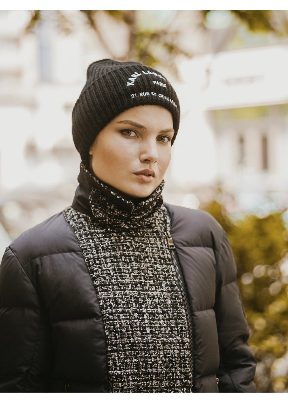 Karl Lagerfeld Boucle and Nylon Jacket