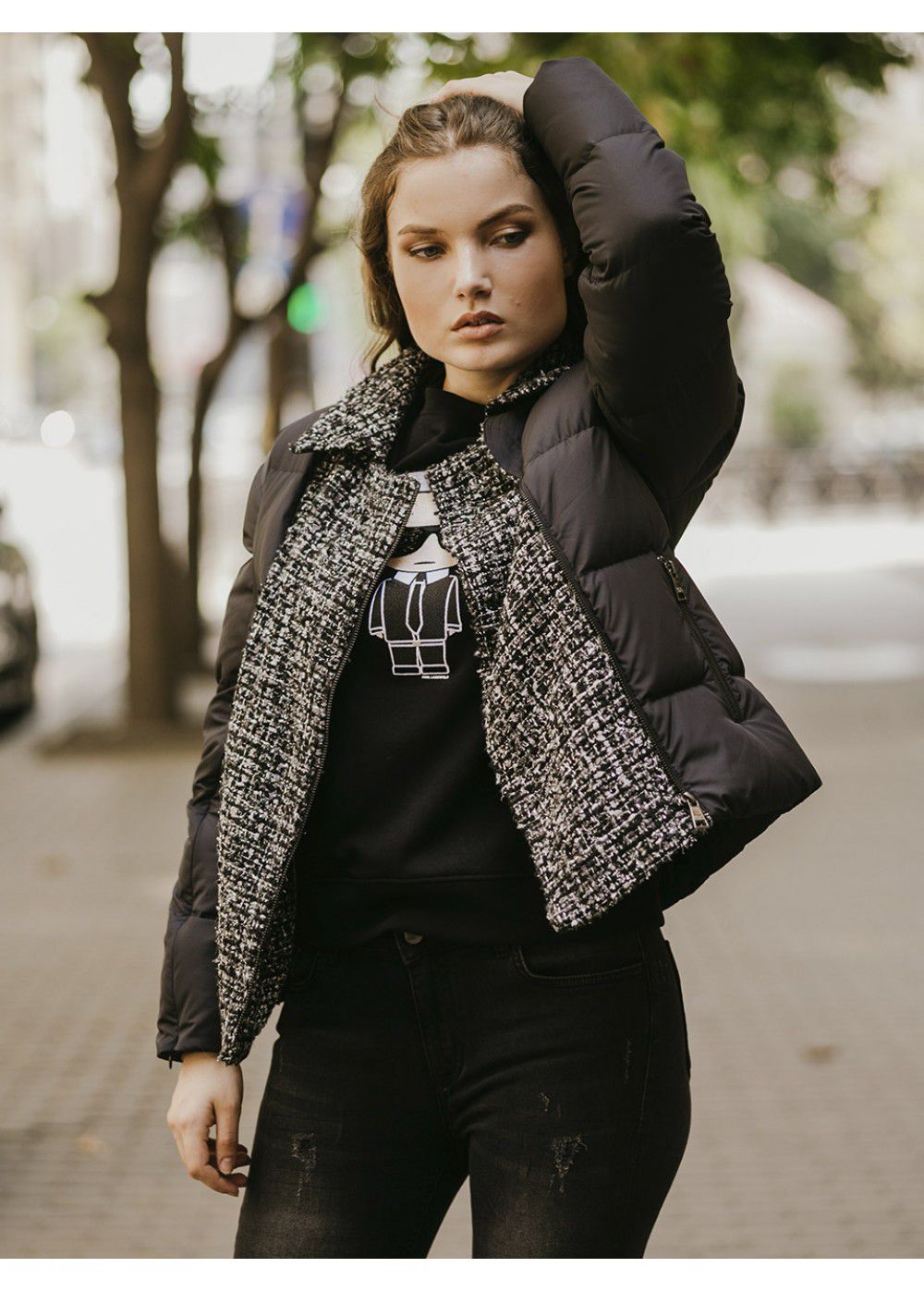 Karl Lagerfeld Boucle and Nylon Jacket