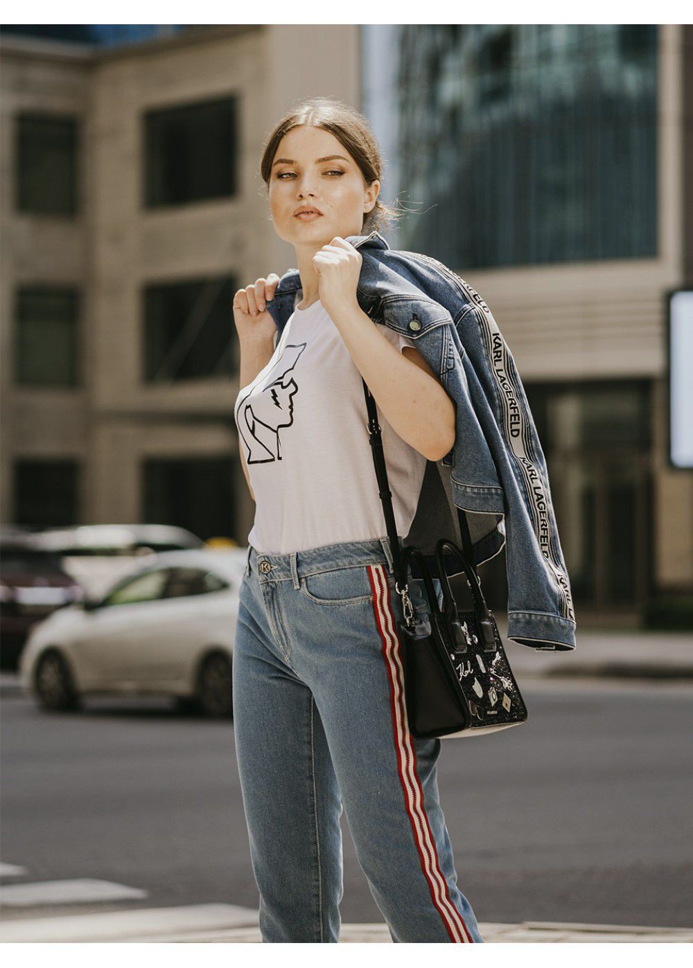 Karl Lagerfeld Striped Appliqués Cropped Jeans
