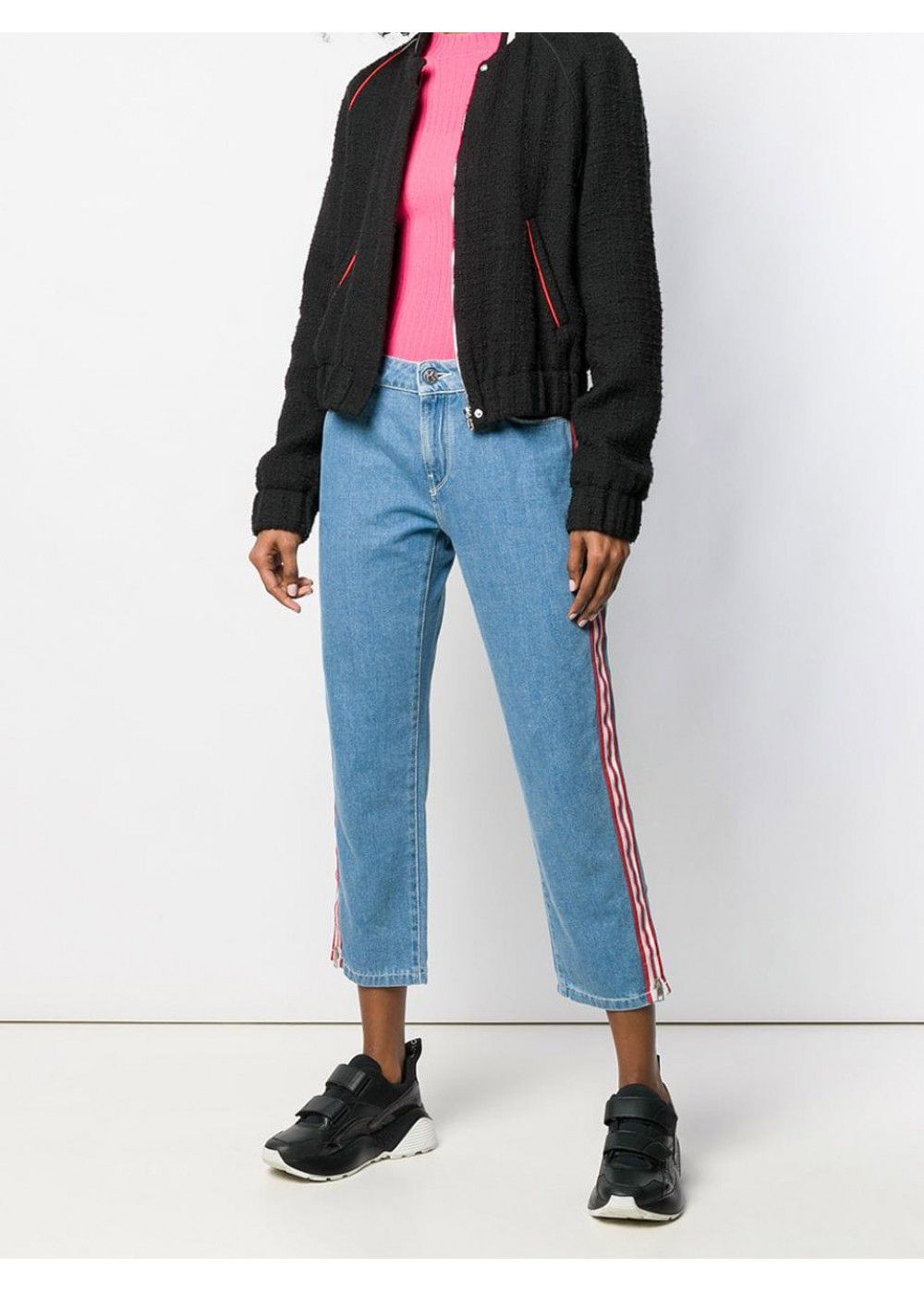 Karl Lagerfeld Striped Appliqués Cropped Jeans