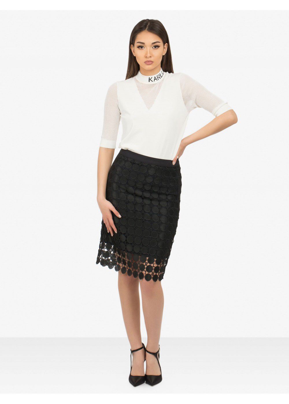 Karl Lagerfeld Circle Logo Lace Skirt