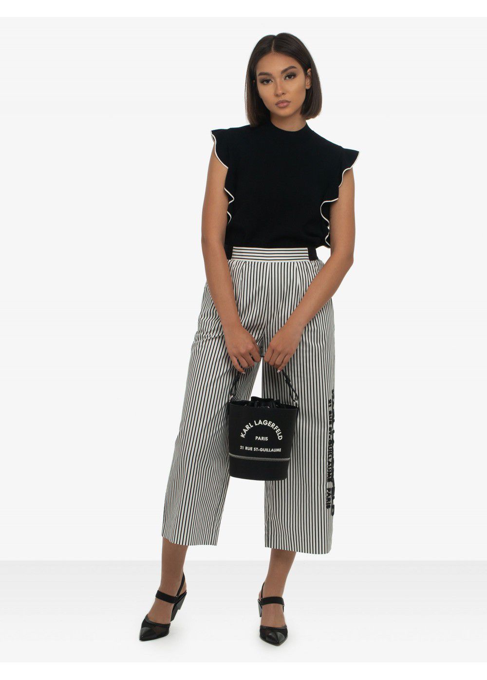 Karl Lagerfeld Colour-Block Ruffle Top in Black
