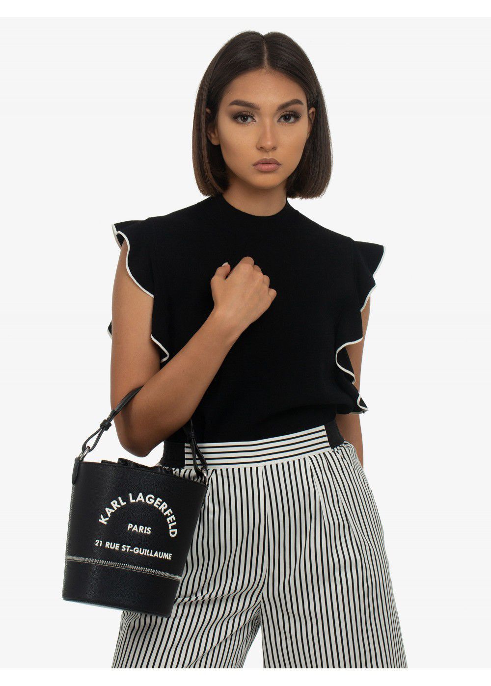 Karl Lagerfeld Colour-Block Ruffle Top in Black