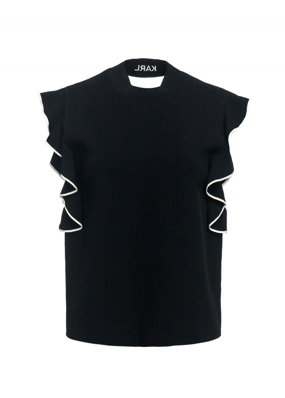Karl Lagerfeld Colour-Block Ruffle Top in Black