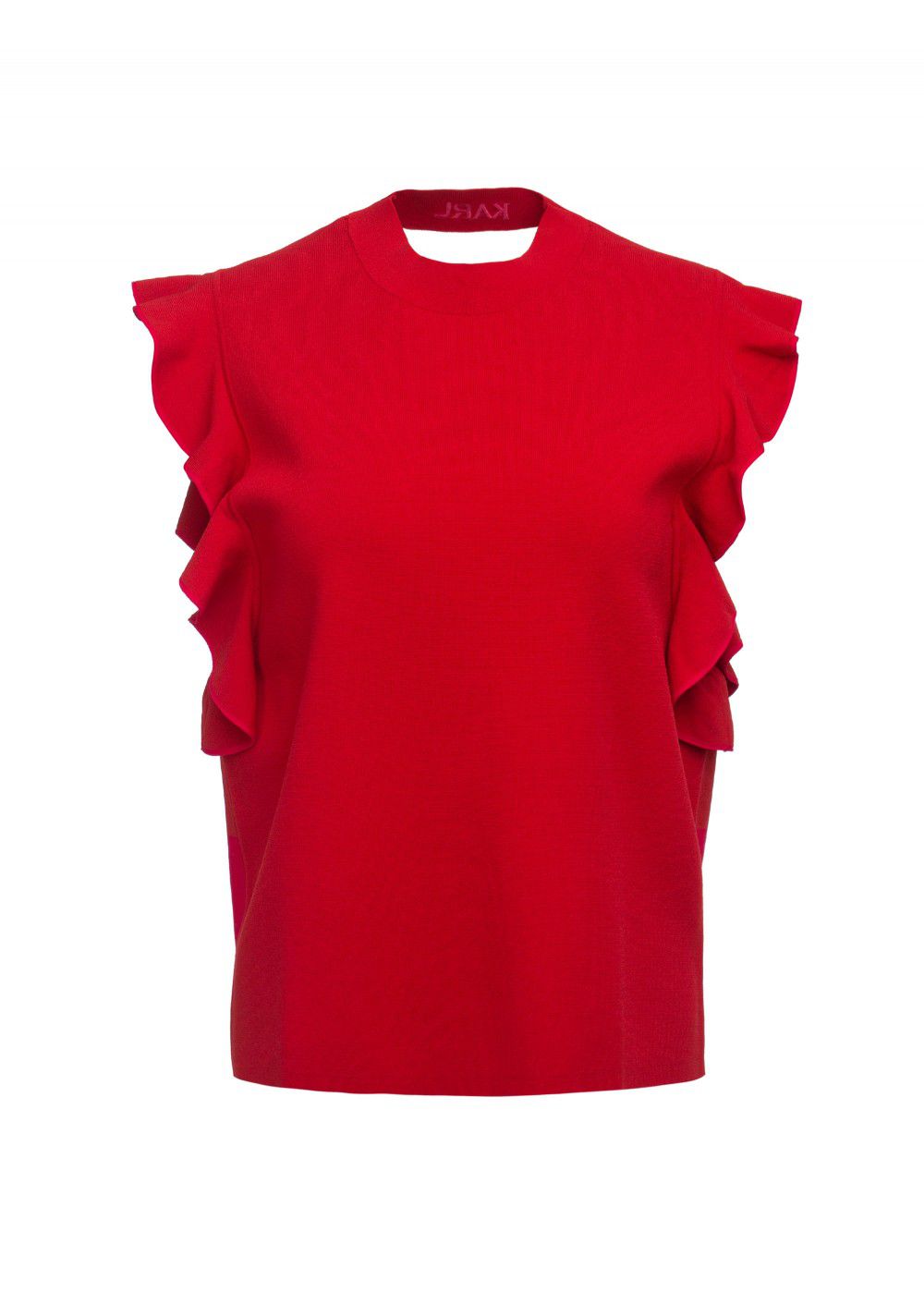 Karl Lagerfeld Colour-Block Ruffle Top in Red