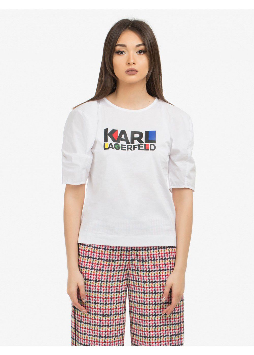 Karl Lagerfeld Puff-Sleeve Bauhaus Top-White