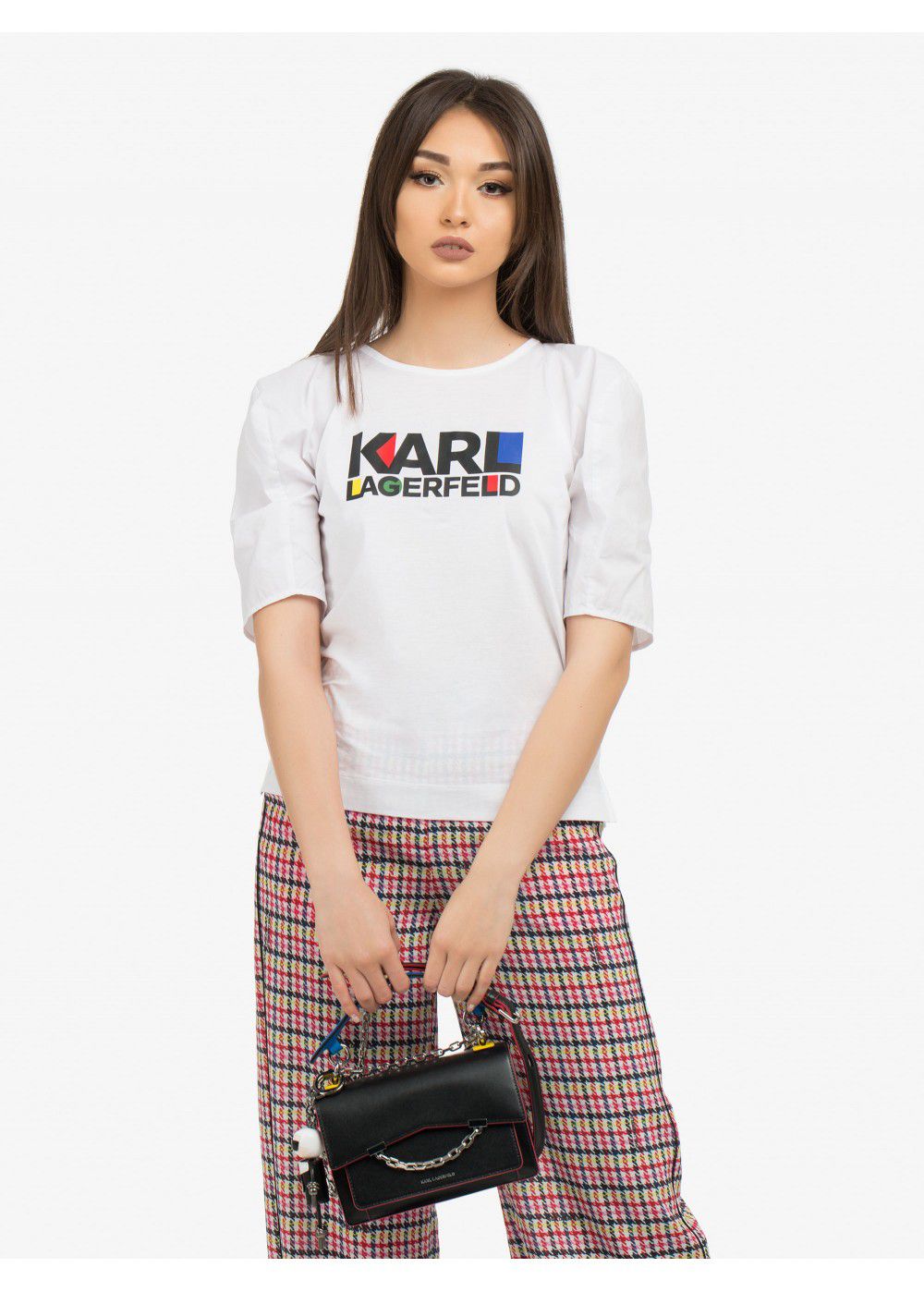 Karl Lagerfeld Puff-Sleeve Bauhaus Top-White
