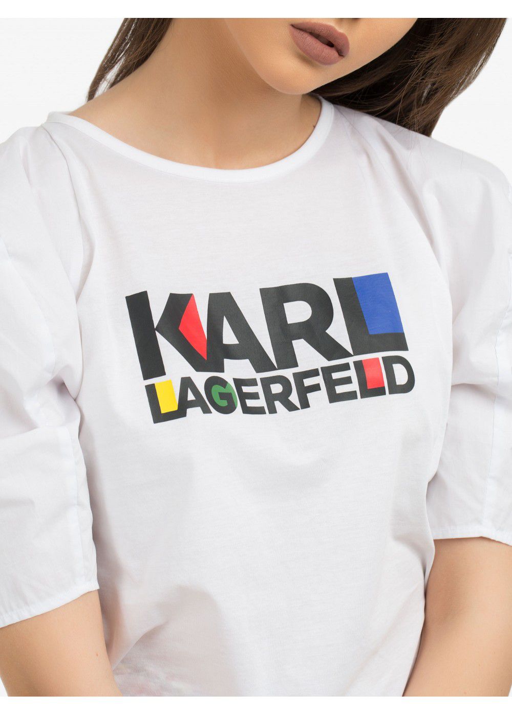 Karl Lagerfeld Puff-Sleeve Bauhaus Top-White