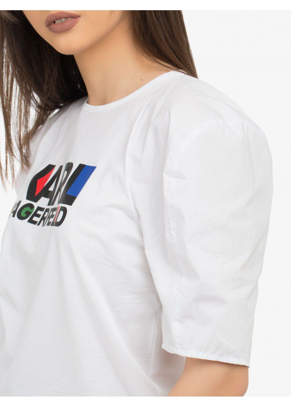 Karl Lagerfeld Puff-Sleeve Bauhaus Top-White