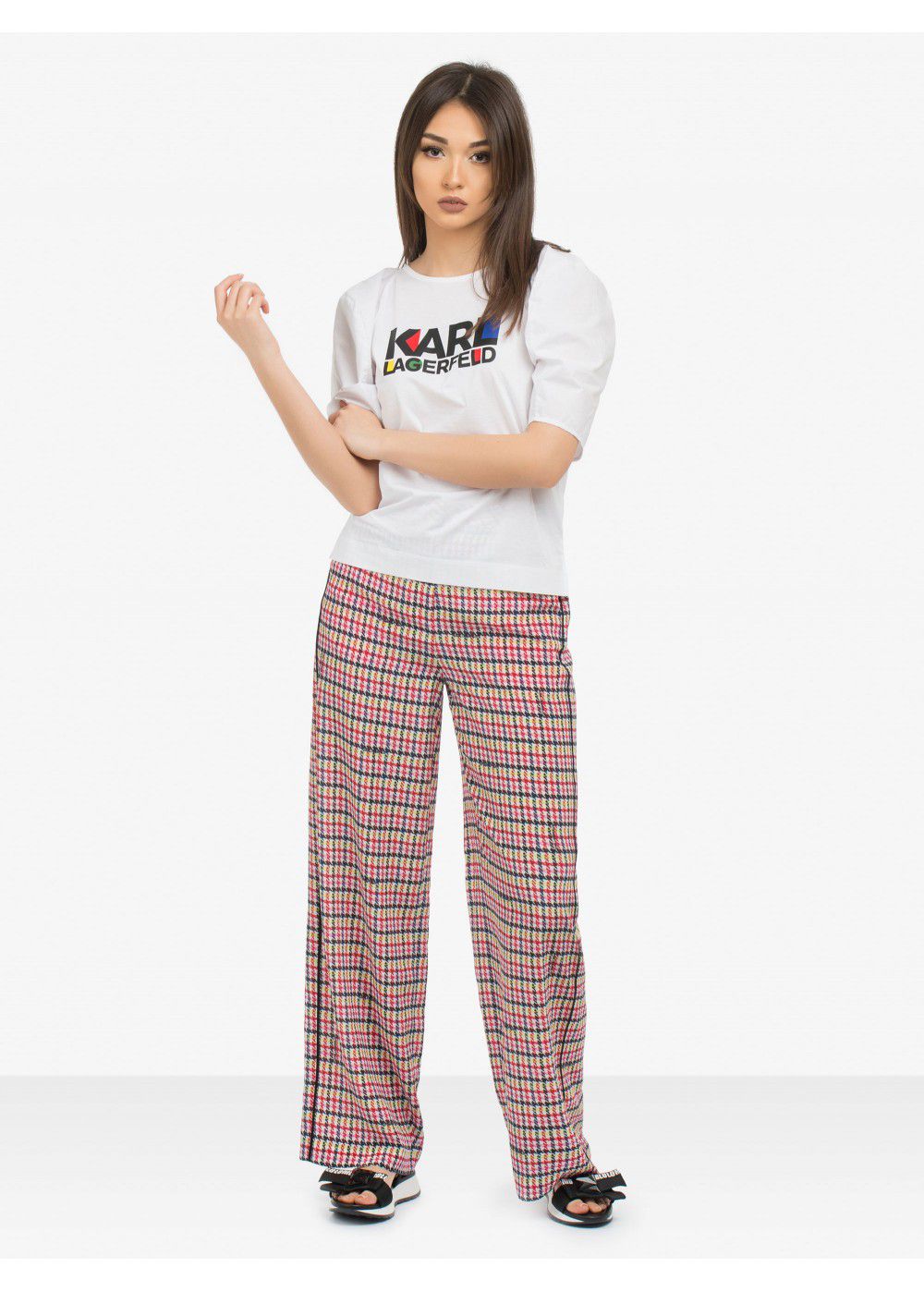 Karl Lagerfeld Boucle Print Silk Trousers