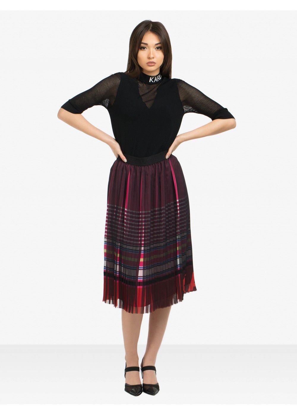 Karl Lagerfeld Striped Pleated Skirt