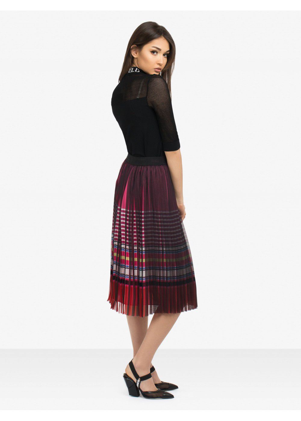 Karl Lagerfeld Striped Pleated Skirt