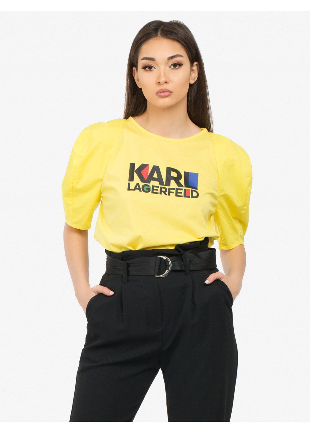 Karl Lagerfeld Puff-Sleeve Bauhaus Top-Yellow