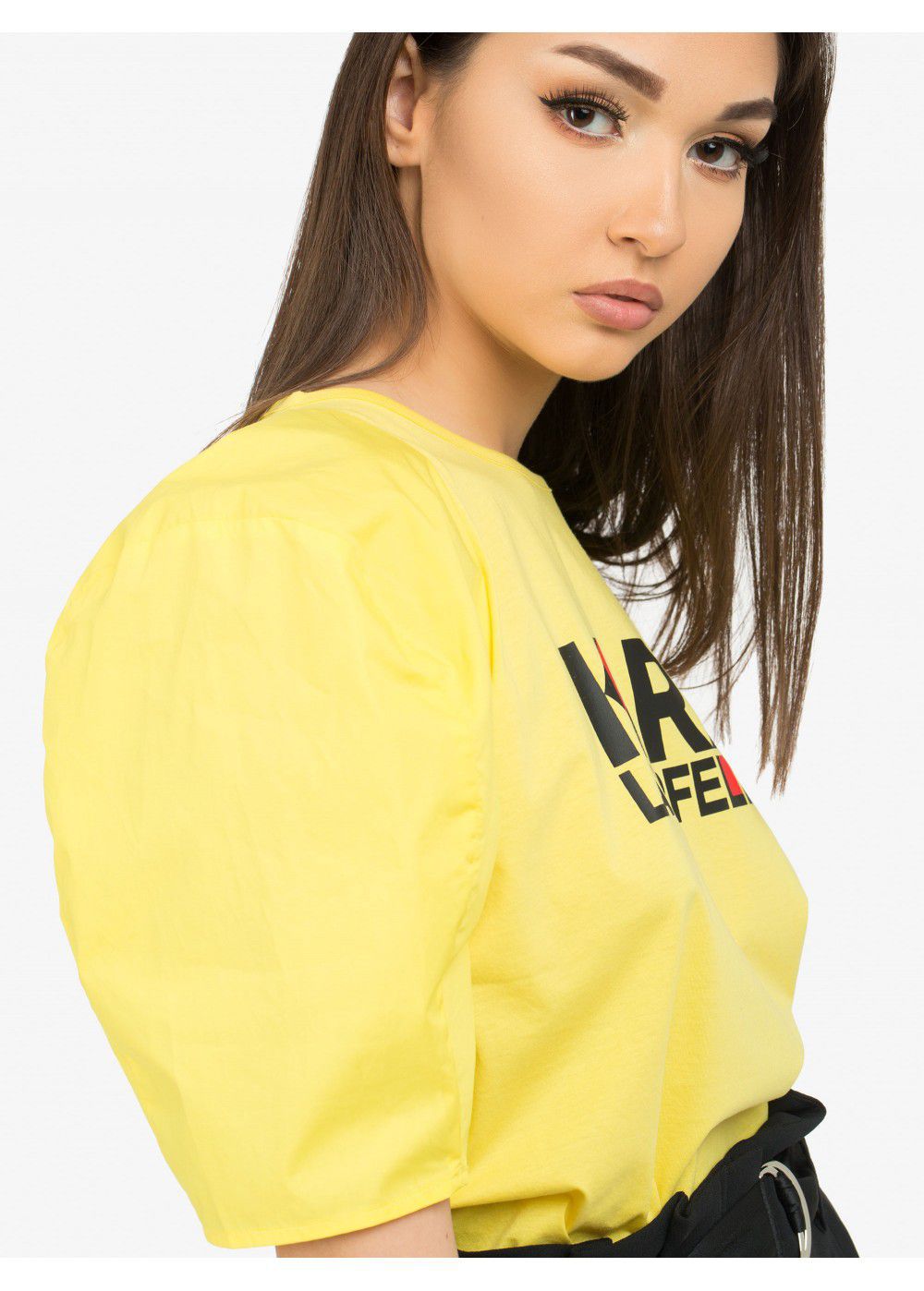 Karl Lagerfeld Puff-Sleeve Bauhaus Top-Yellow