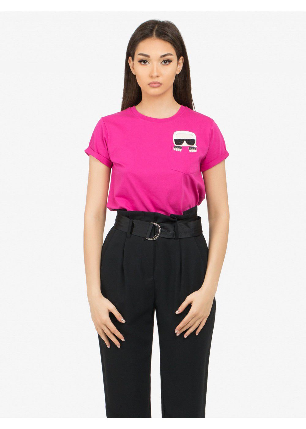 Karl Lagerfeld Ikonik Pocket T-Shirt in Fuschia