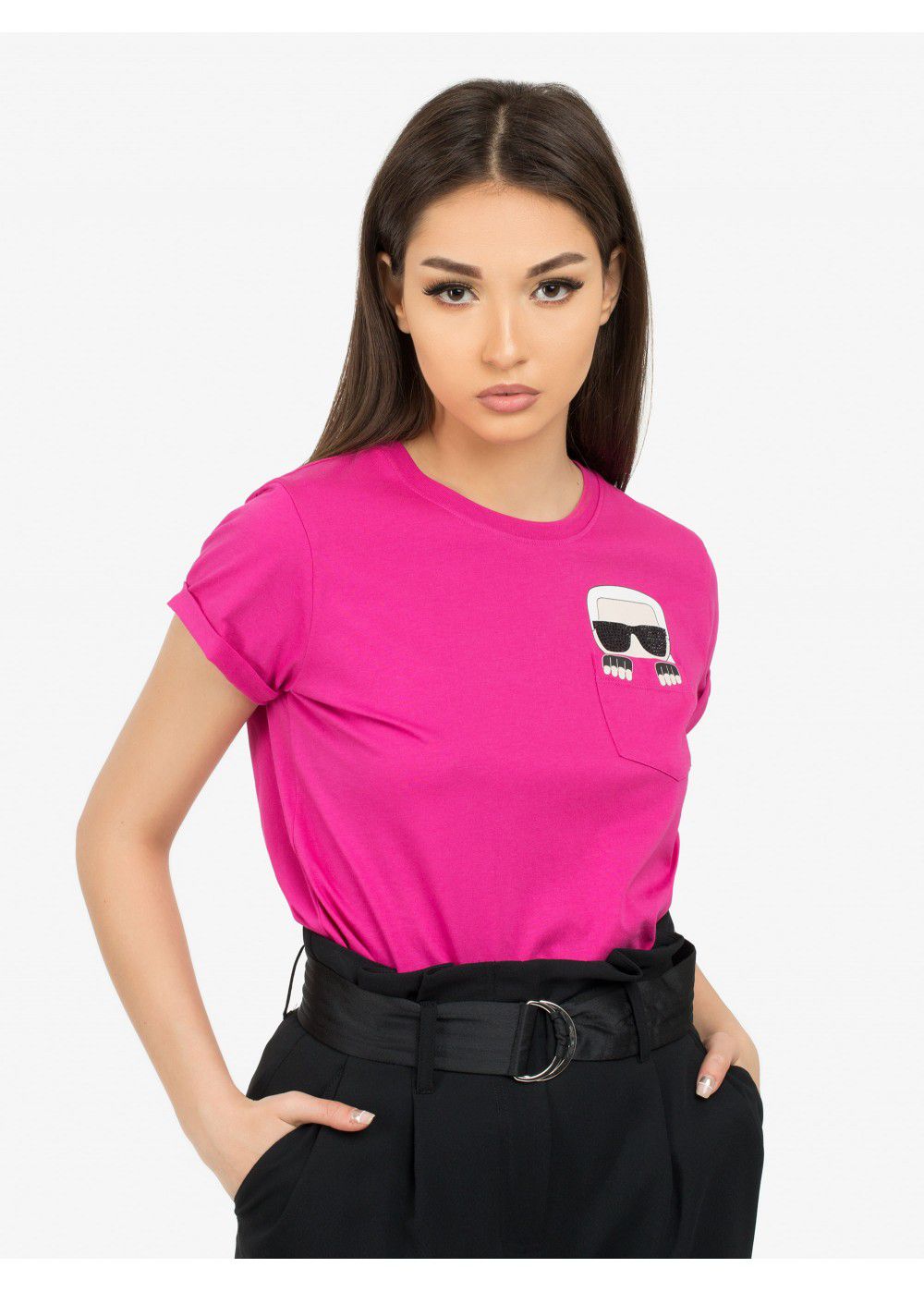 Karl Lagerfeld Ikonik Pocket T-Shirt in Fuschia