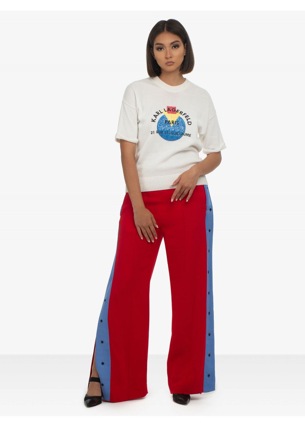 Karl Lagerfeld Wide-Leg Snap Pants