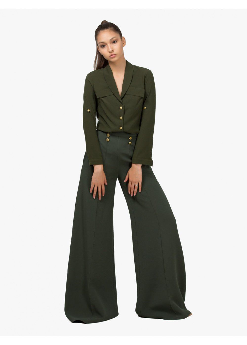 Maleone Pants with Buttons in Khaki
