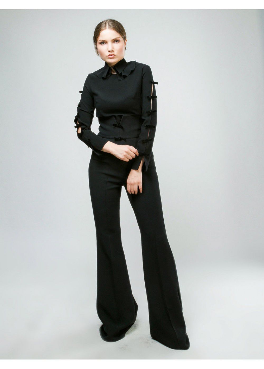 Maleone Black Shirt with Bows and Collar