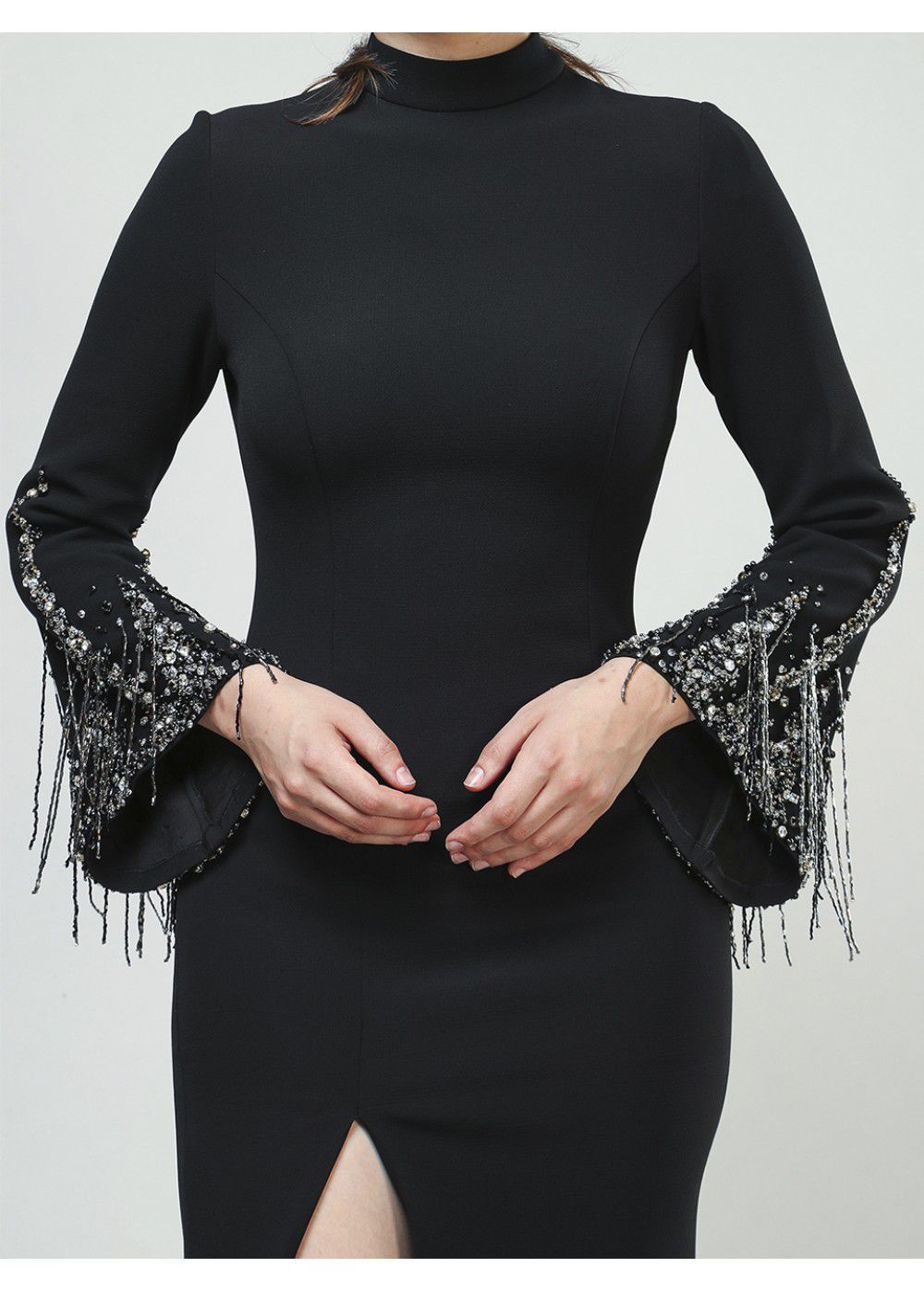 Maleone Black Slit Long Dress