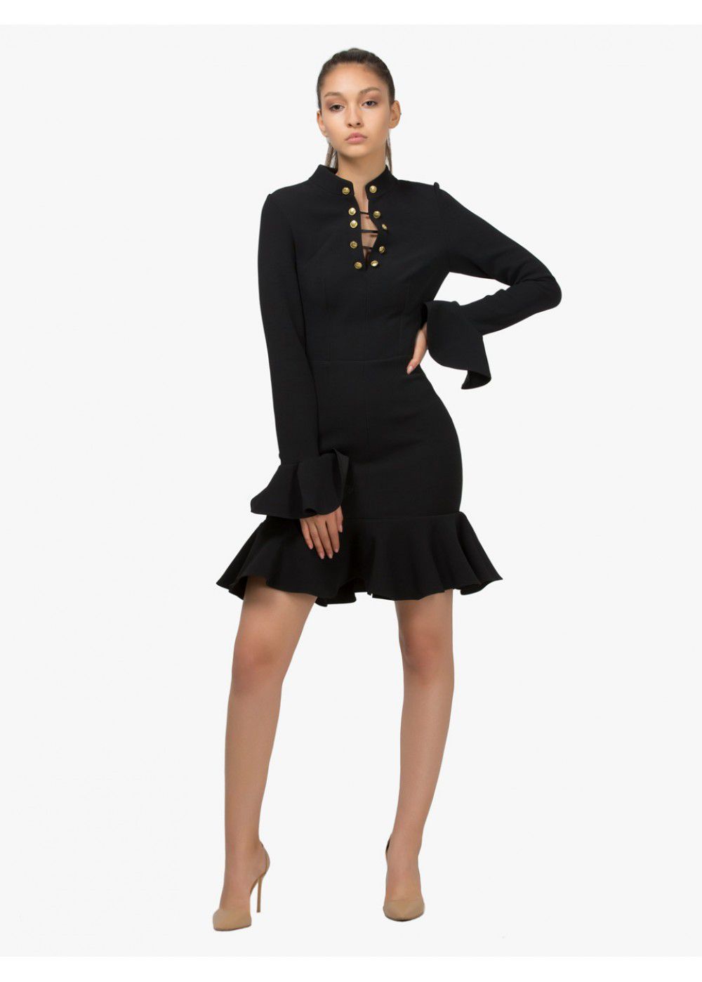 Maleone Black Wavy Dress on Buttons