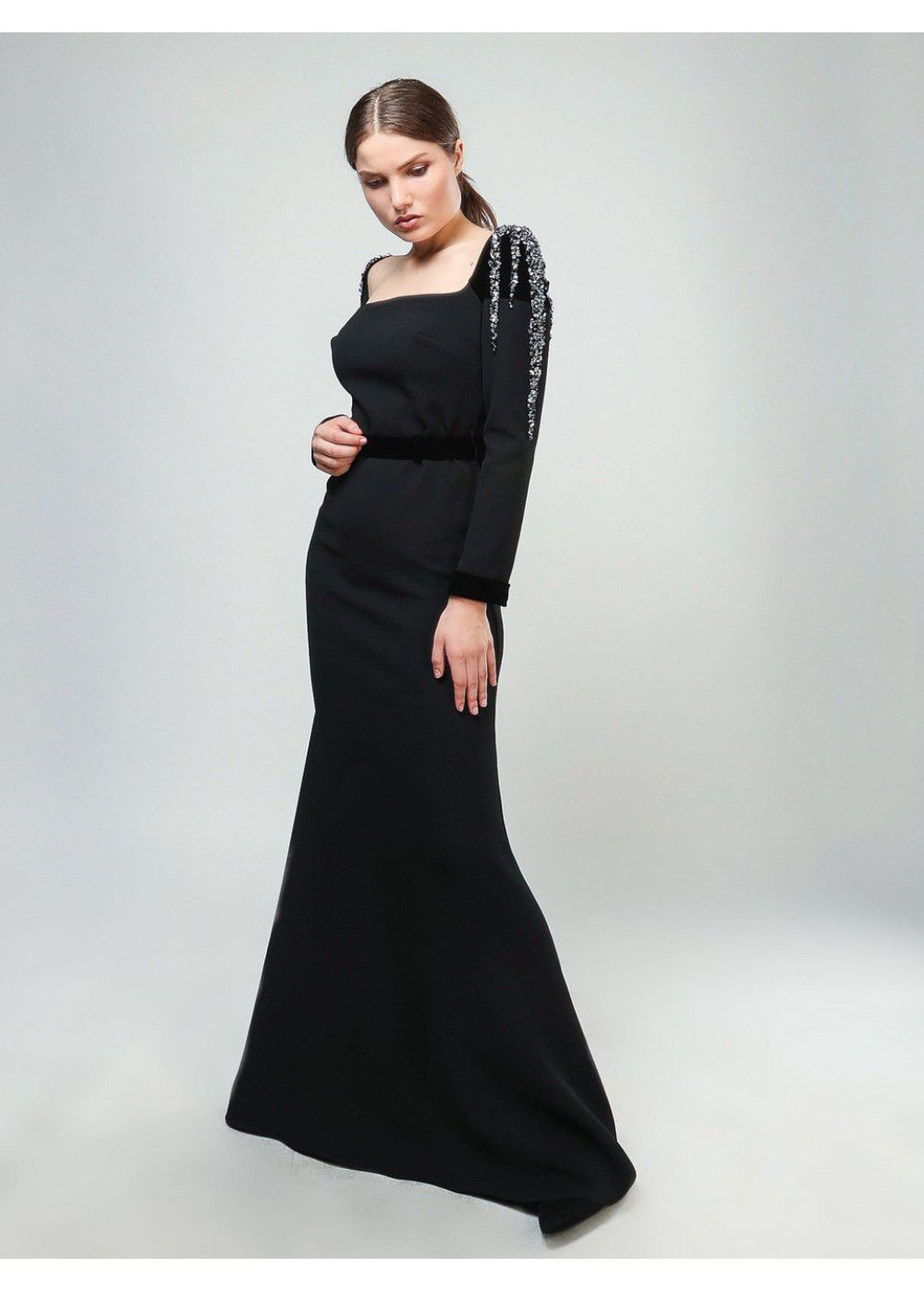 Maleone Black Dress with Stones and Strap