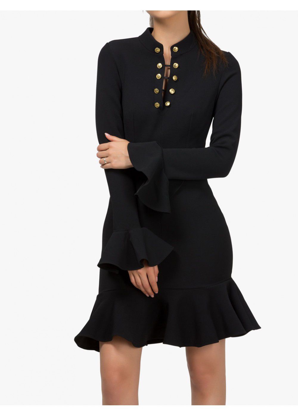 Maleone Black Wavy Dress on Buttons