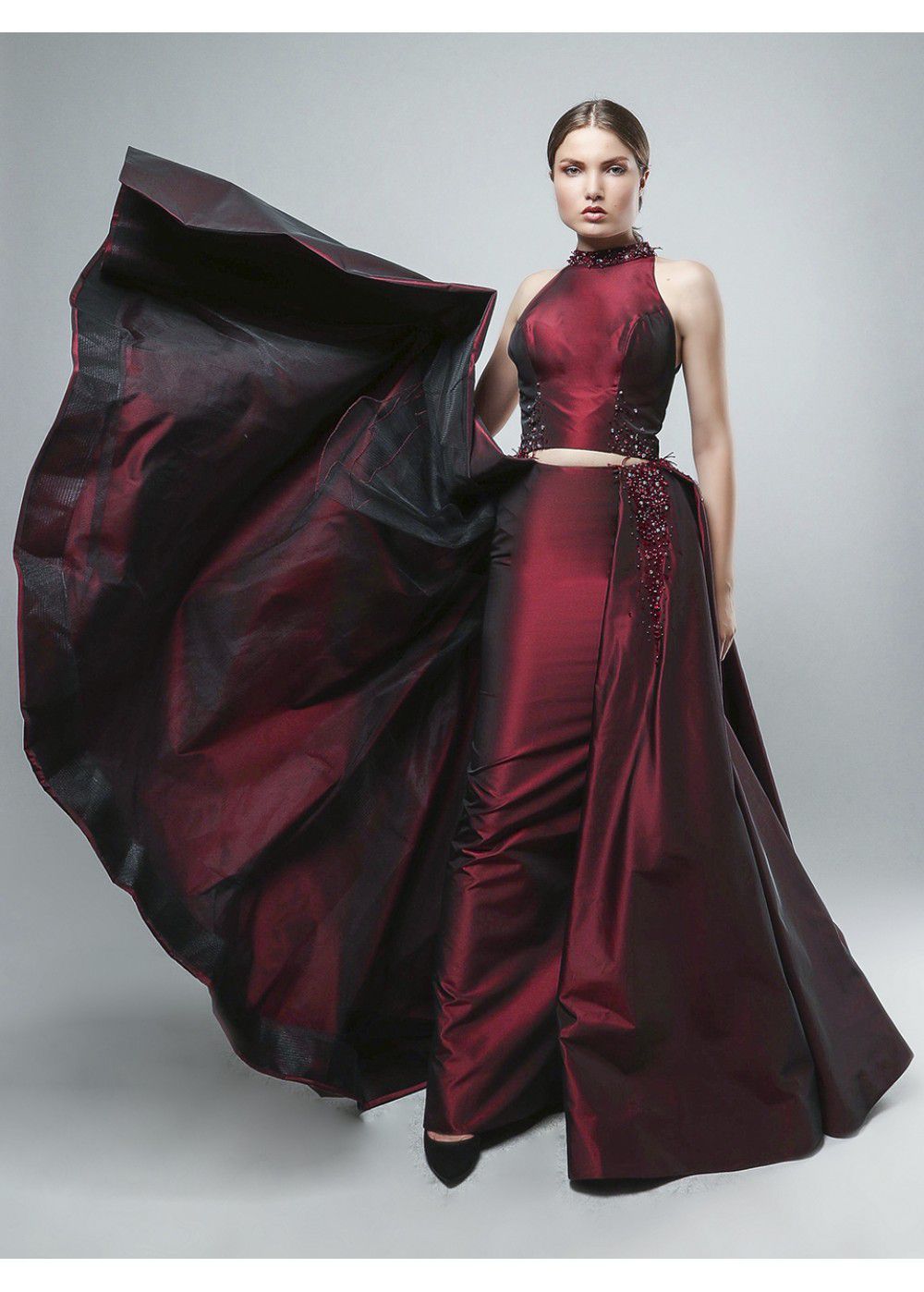 Maleone Bordeaux Dress with Stones