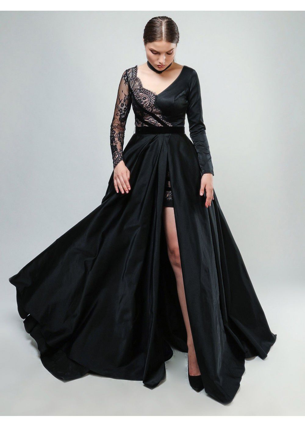 Maleone Dress Black with Guipure