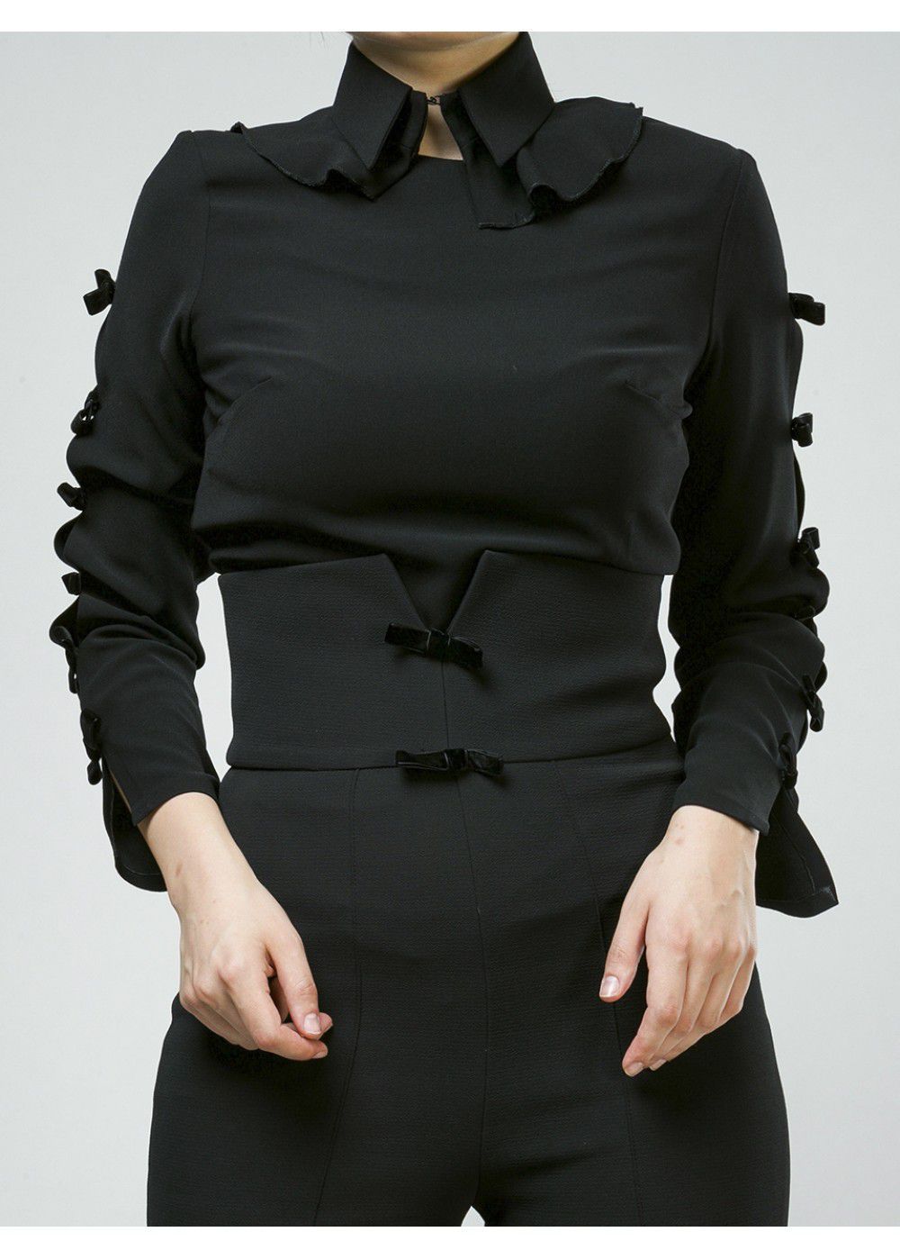 Maleone Black Shirt with Bows and Collar