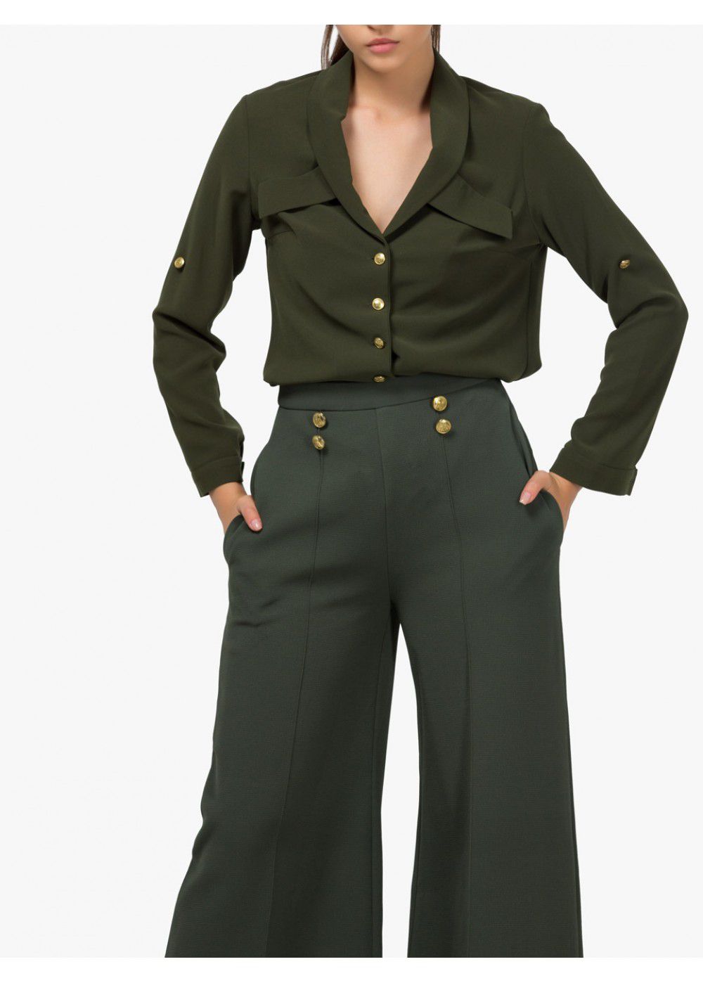 Maleone Pants with Buttons in Khaki
