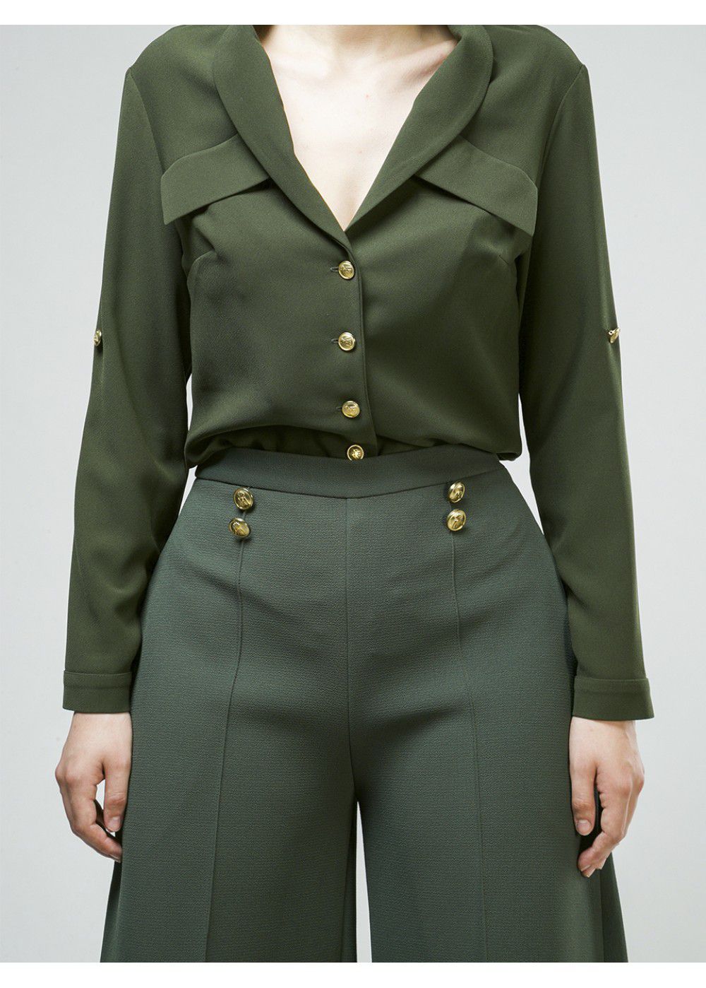 Maleone Pants with Buttons in Khaki