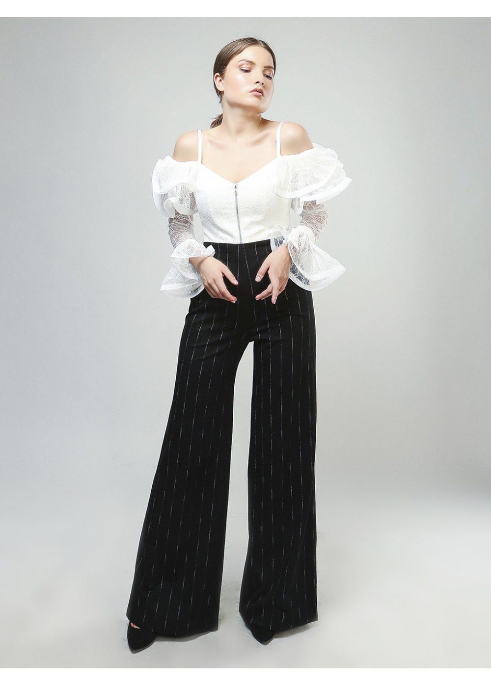 Vatanika Ruffled Black White Jumpsuit