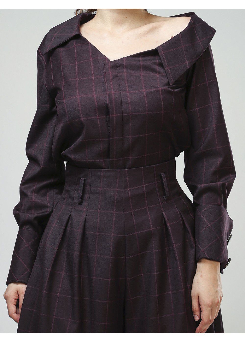Vatanika One Shoulder Shirt in Burgundy 