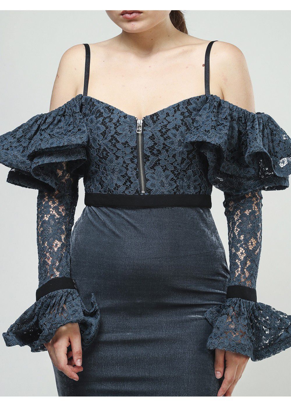 Vatanika Ruffled Dress in Navy